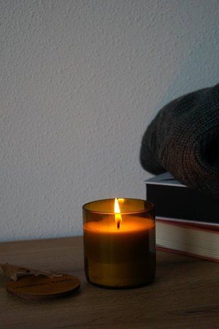 Sandal candle in a wine bottle, green, fragrance #1