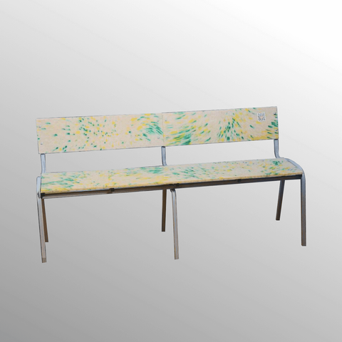 A bench with a back made of recycled plastic