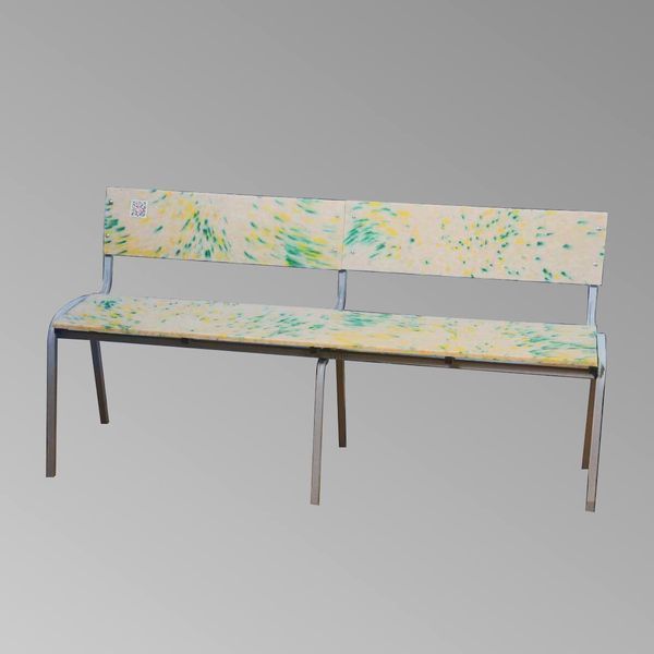 A bench with a back made of recycled plastic