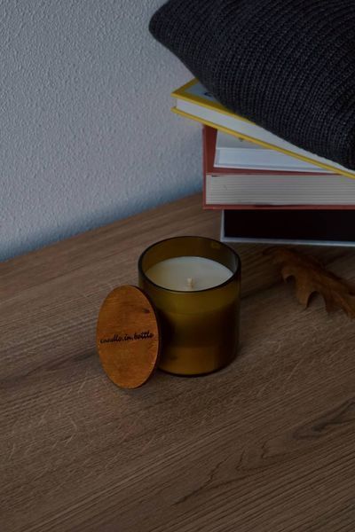 Flower candle in a wine bottle, green, fragrance #3