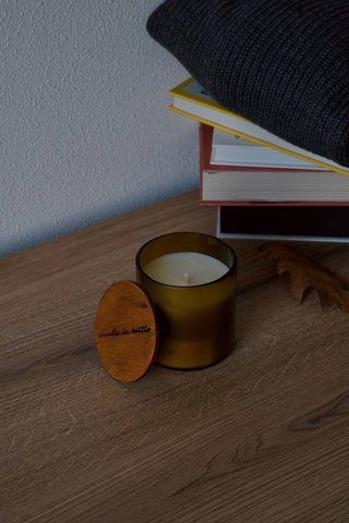 Vanilla candle in a wine bottle, green, fragrance #5
